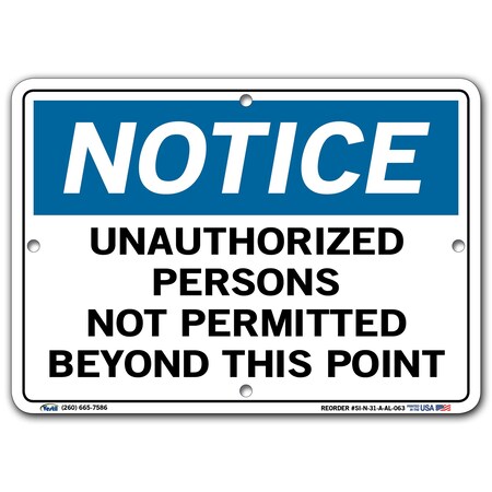 Vestil Aluminum Sign, 7-1/2" Height, 10-1/2" Width, Aluminum, Rectangle, English SI-N-31-A-AL-063